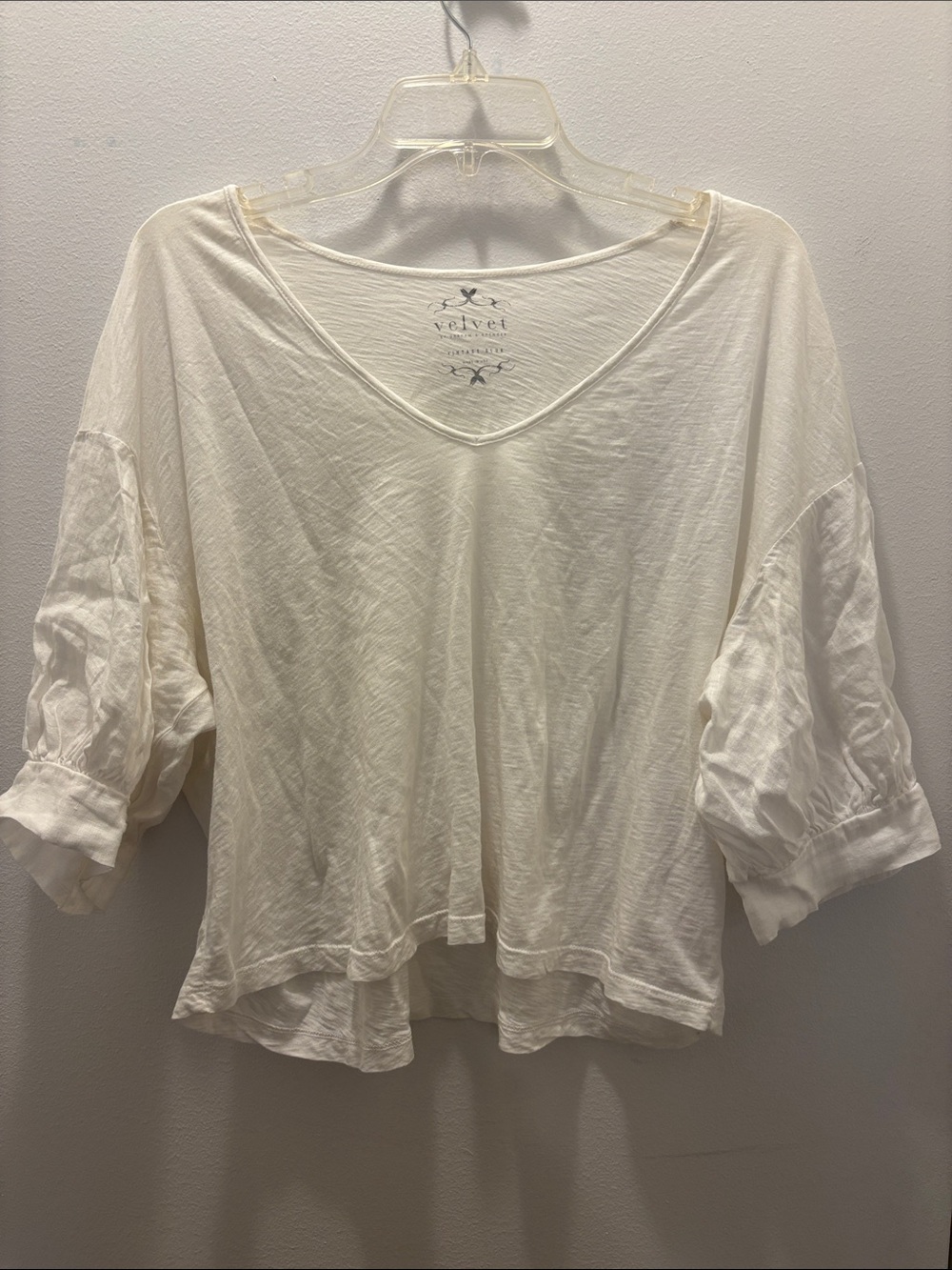 Velvet by Graham & Spencer White V-Neck Voluminous Sleeve Blouse